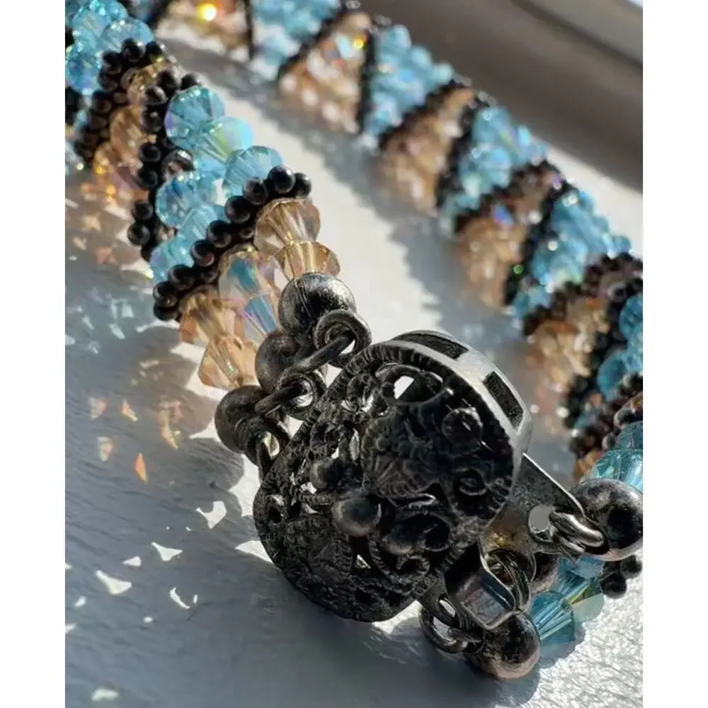 Stunning Vintage Blue / Champagne AB Crystal Bracelet